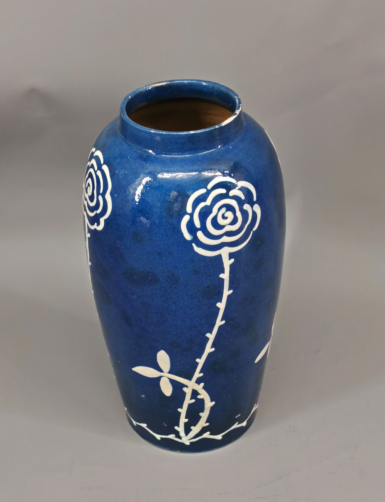 Blaue Bürgel Vase Rosendekor - Bild 3 aus 4