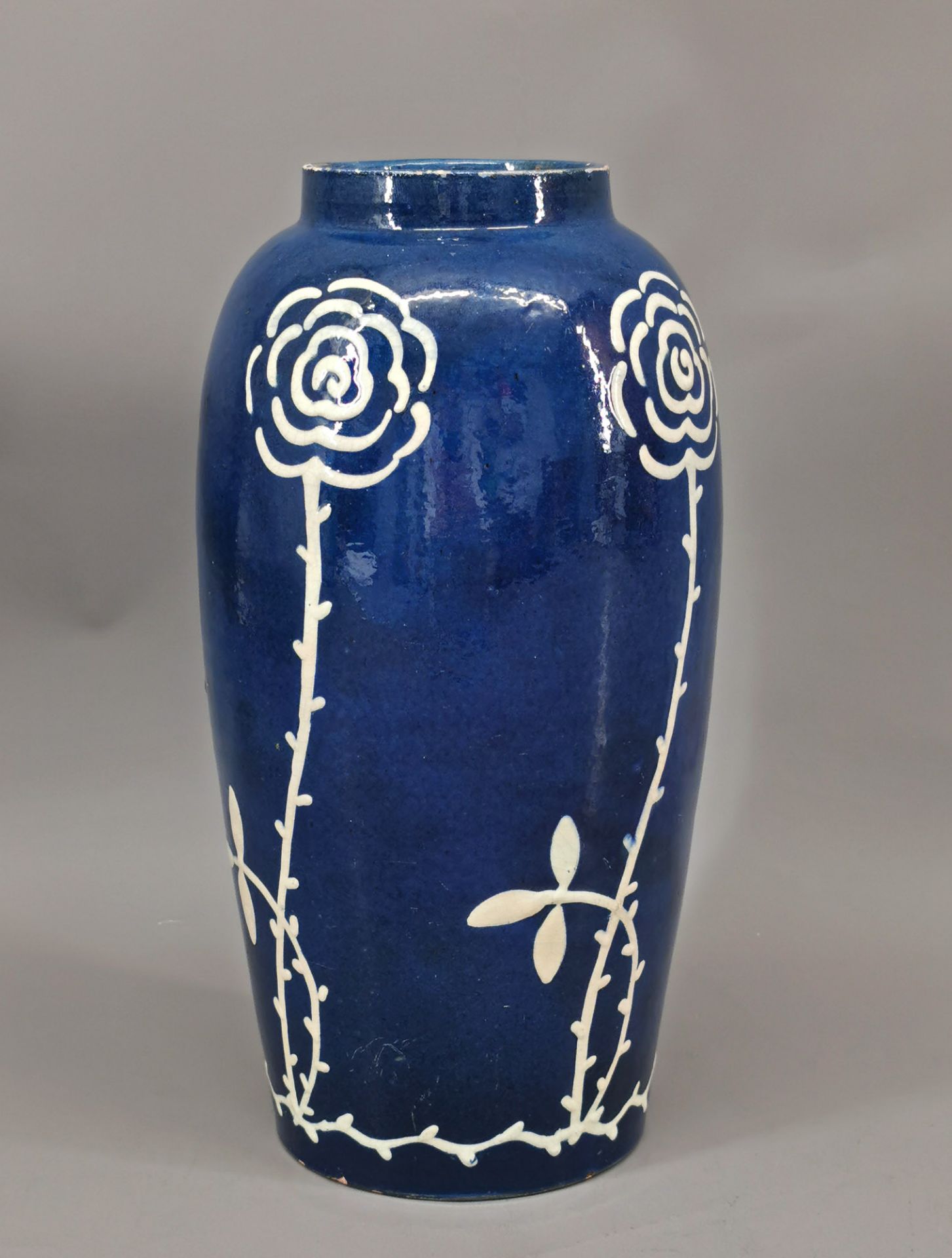 Blaue Bürgel Vase Rosendekor