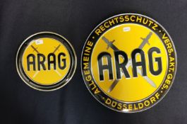 2 BLECHSCHILDER "ARAG"