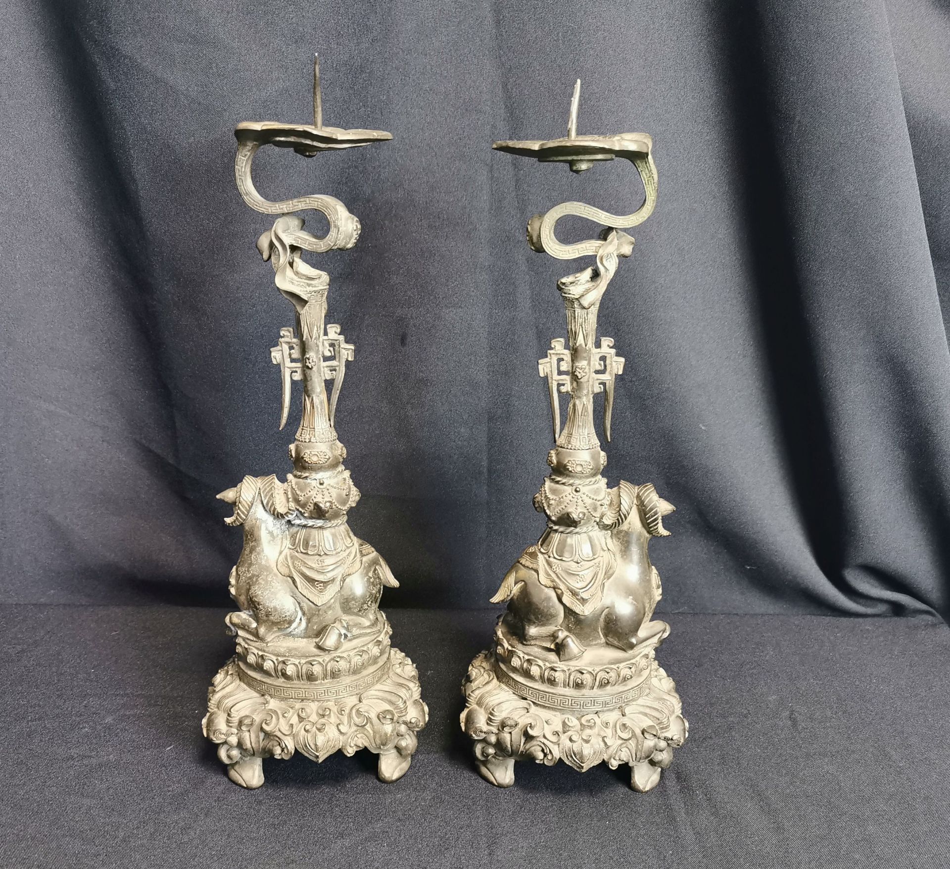 PAIR OF CANDLE STANDS WITH RAMS - Image 5 of 7