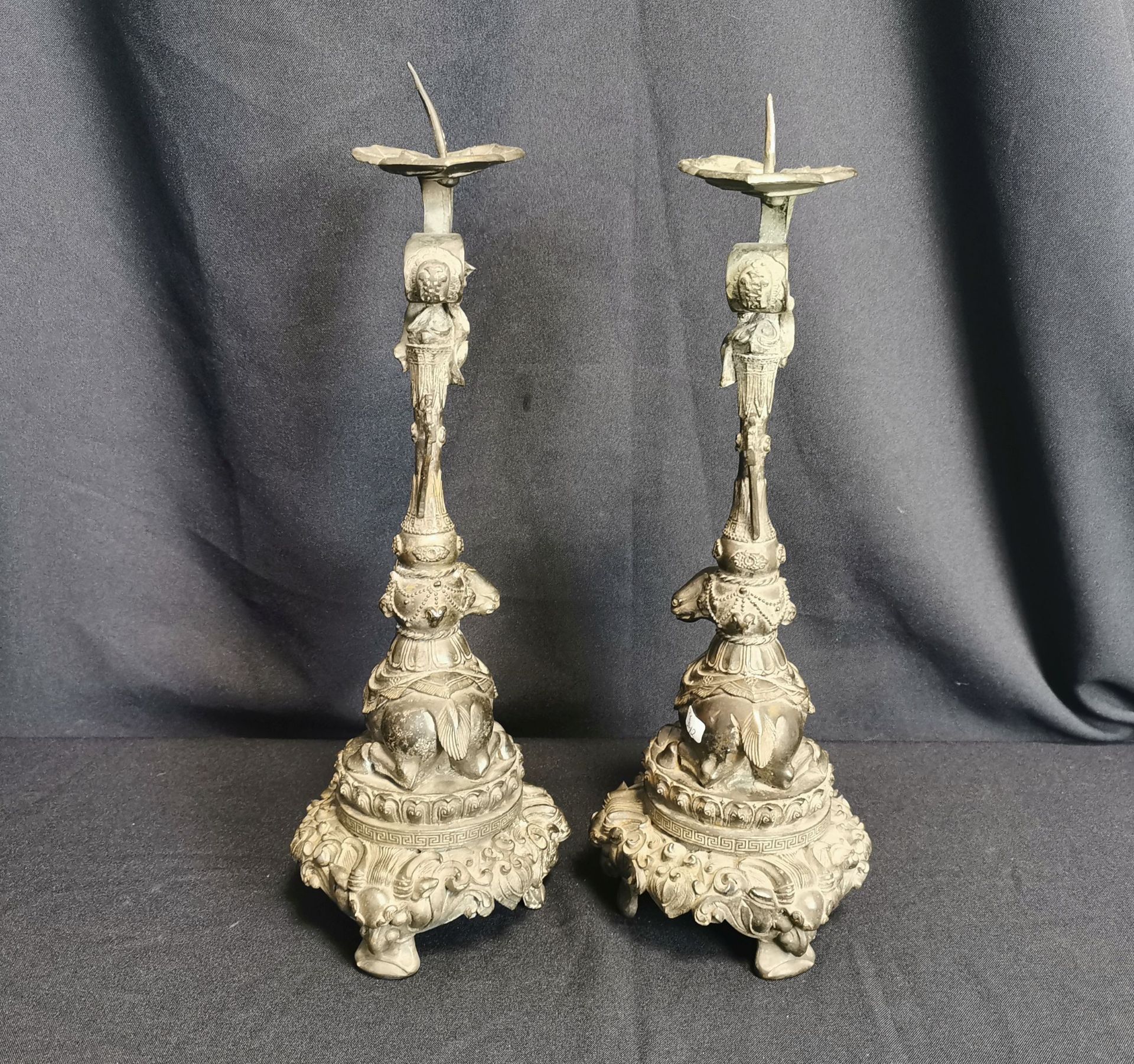 PAIR OF CANDLE STANDS WITH RAMS - Image 6 of 7