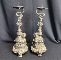 PAIR OF CANDLE STANDS WITH RAMS