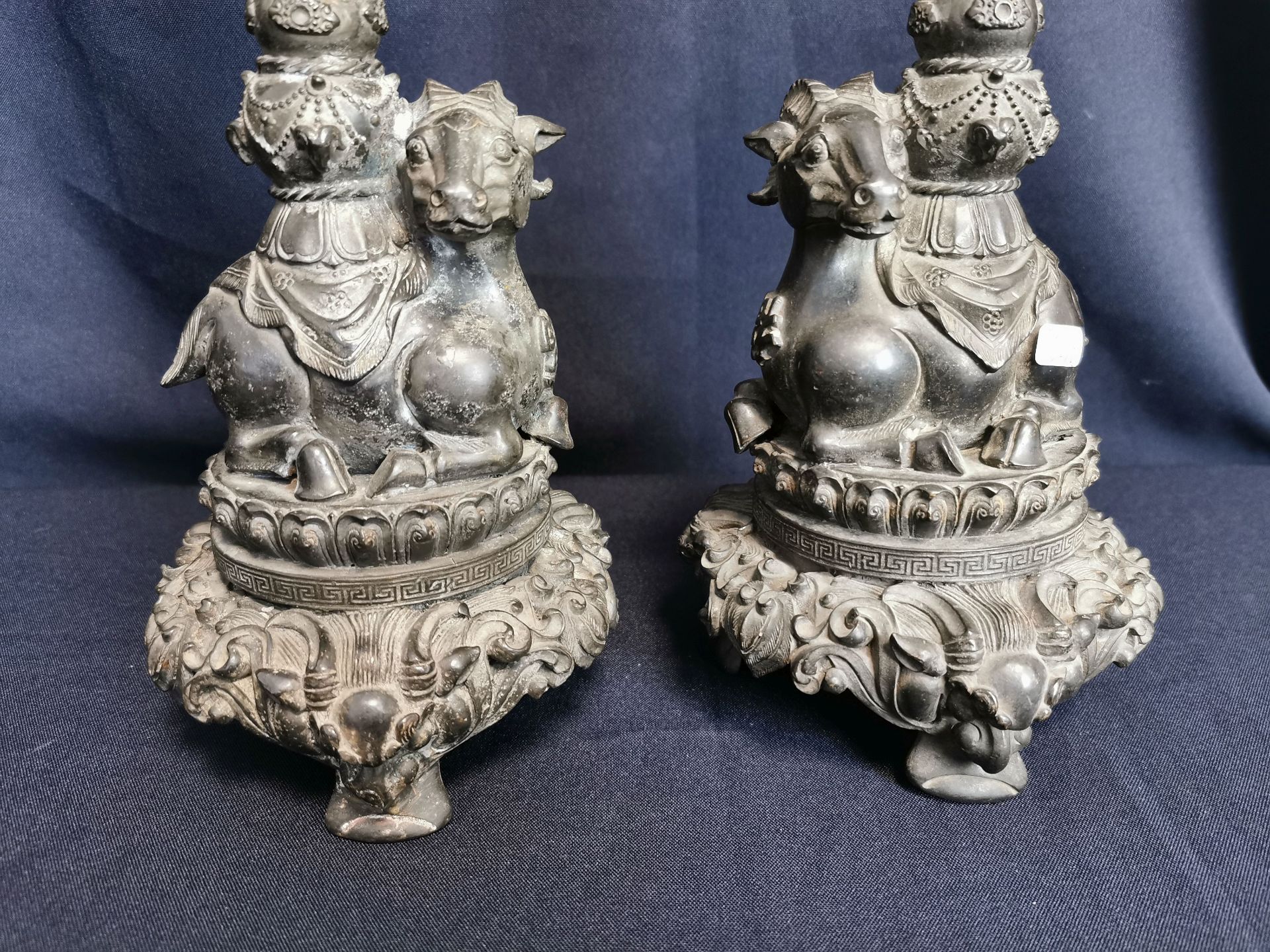 PAIR OF CANDLE STANDS WITH RAMS - Image 2 of 7