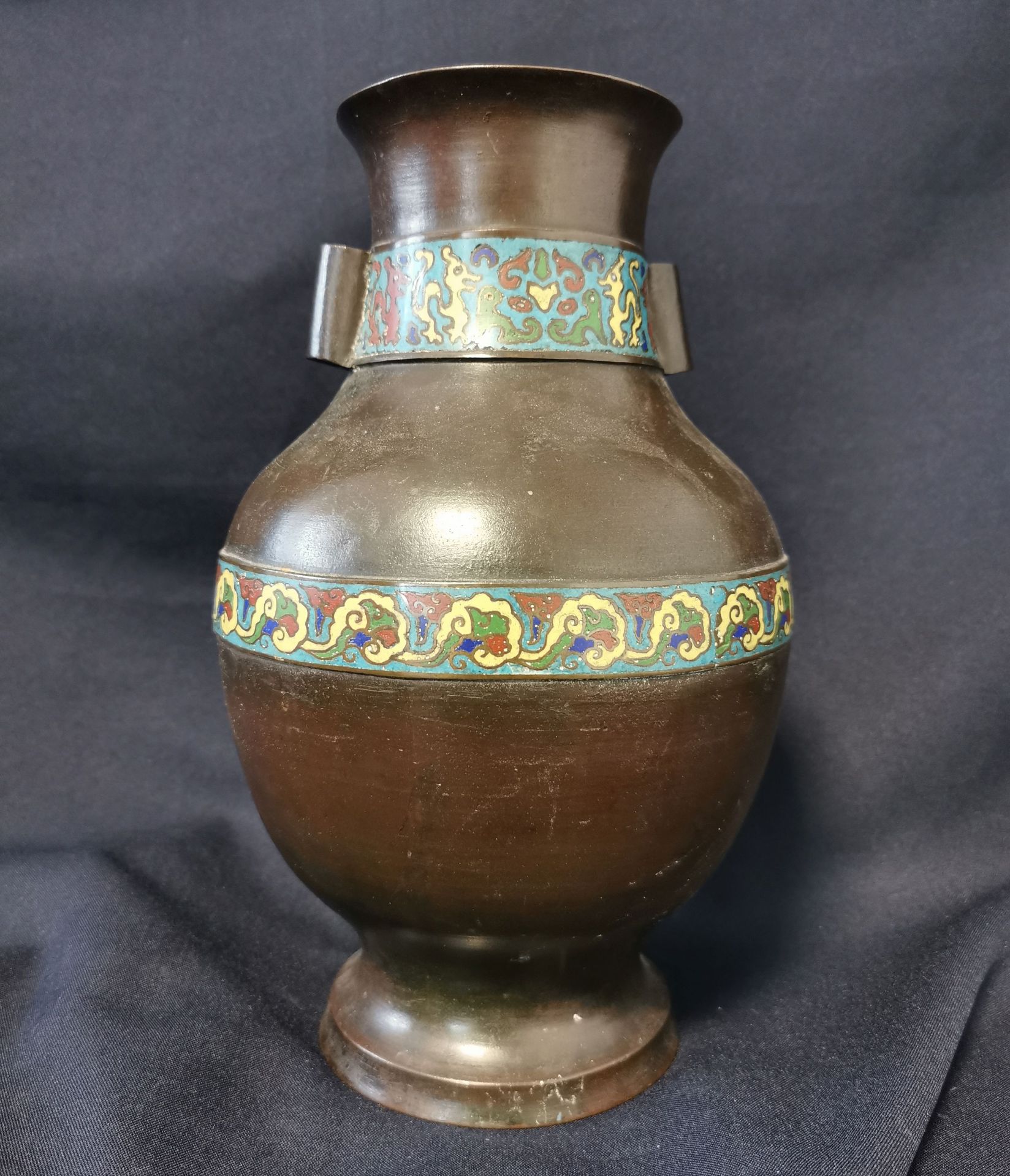 BRONZE VASE WITH ENAMELLED DECOR