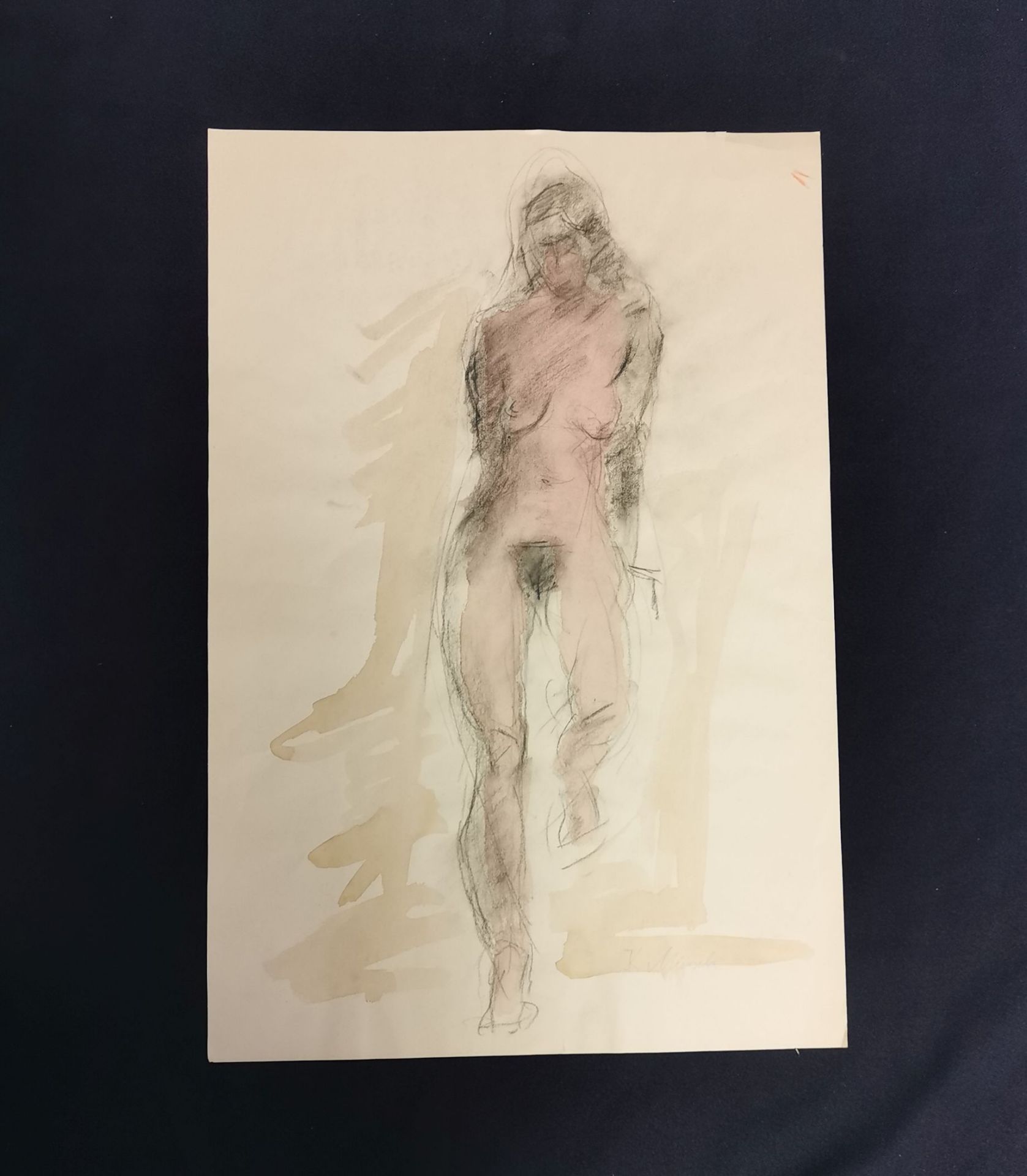 KARL MIERSCH WATERCOLOUR CHARCOAL DRAWING