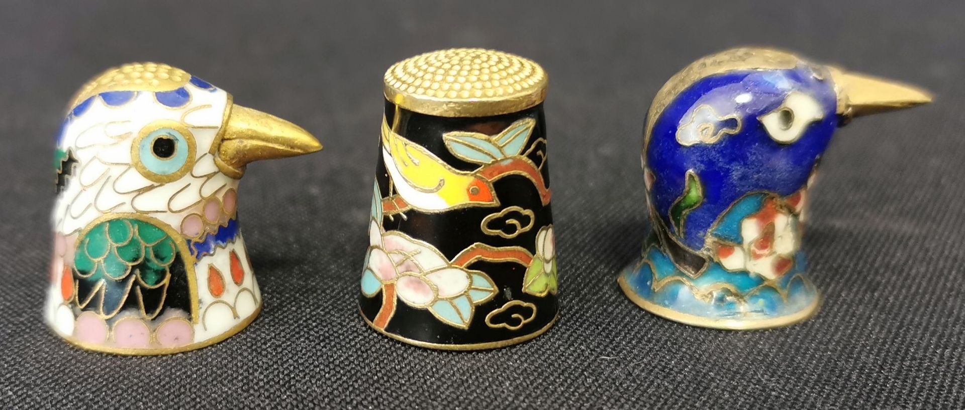 THREE CLOISONNE THIMBLES