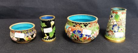 4 CLOISONNE TEILE: SCHALEN UND VASEN