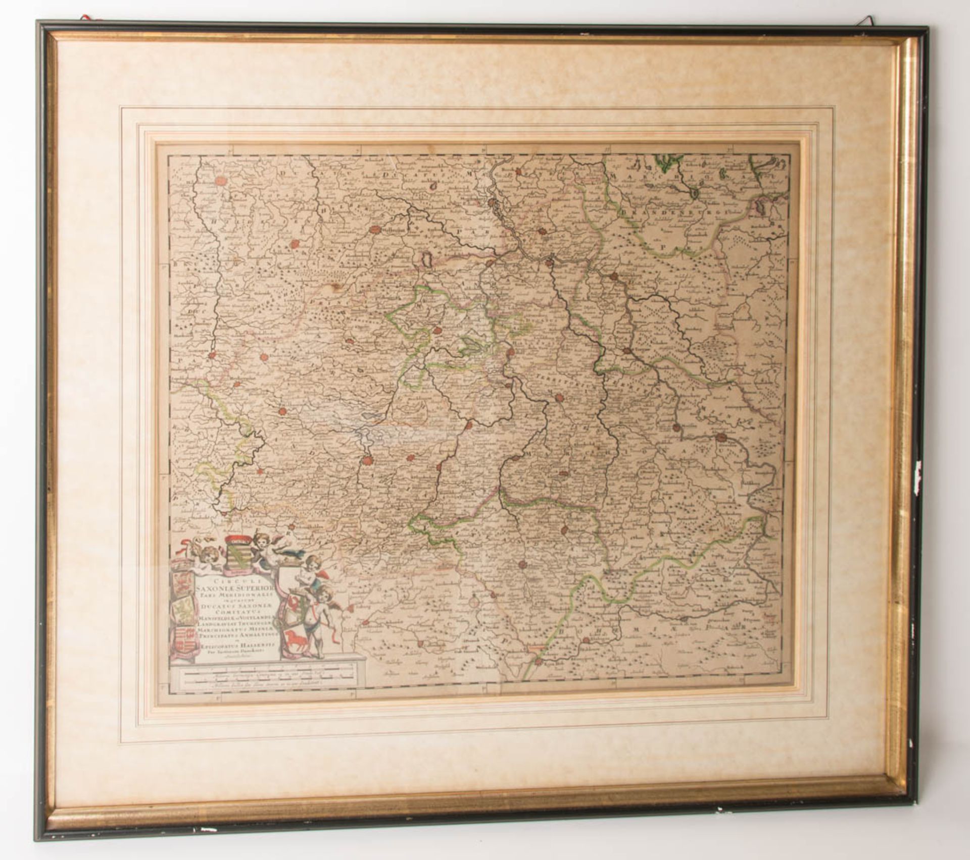Justus Danckerts, Historische Landkarte, Circuli Saxoniae Superior, Alt kolorierter Kupferstich auf