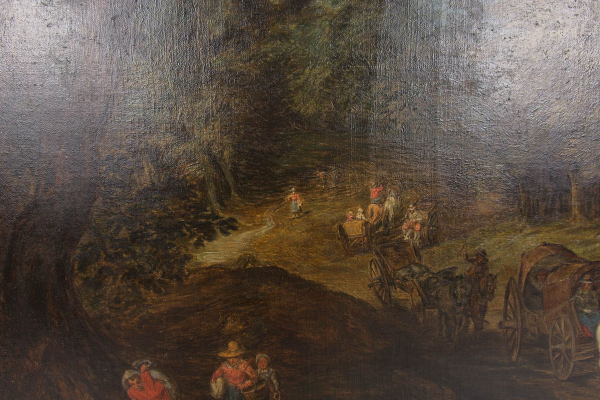 Margarete Fränkel, Belebter Fahrweg auf waldiger Höhe, Kopie nach Jan Brueghel I, Öl auf Leinwand, 1 - Bild 9 aus 11