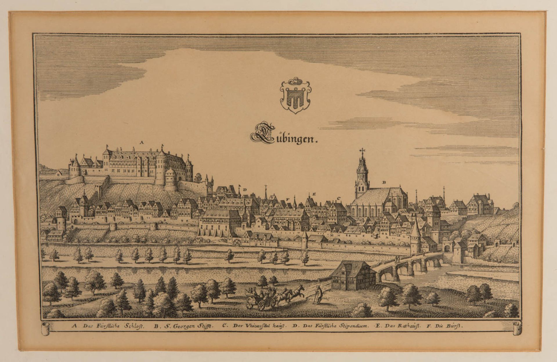 Zwei Stadtansichten von Tübingen und Dillingen, Kupferstiche, 20. Jhd. - Bild 4 aus 8