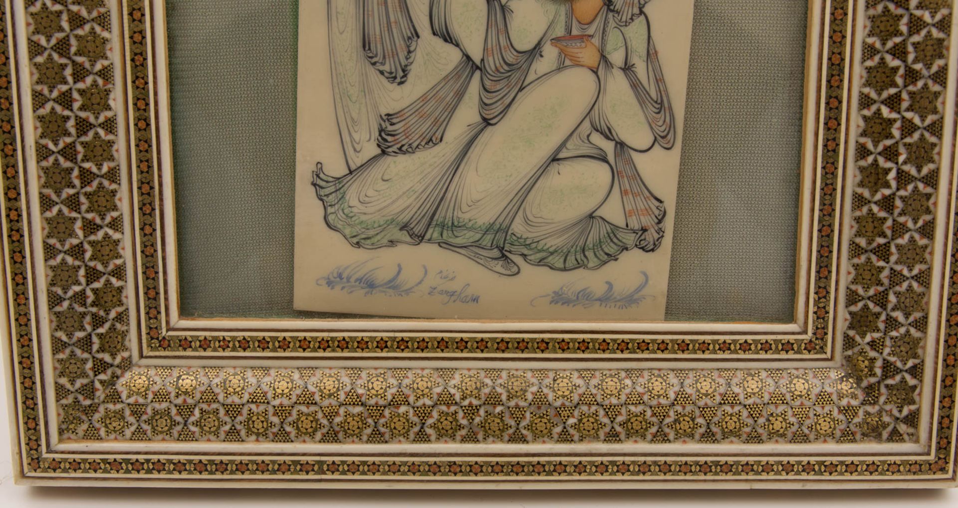 Rahmen mit feiner Figurenmalerei, wohl Elfenbein, Isfahan, 20. Jh. - Bild 2 aus 5