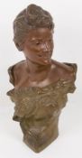 Georges Van Der Straeten, Büste einer jungen Dame, Bronze.