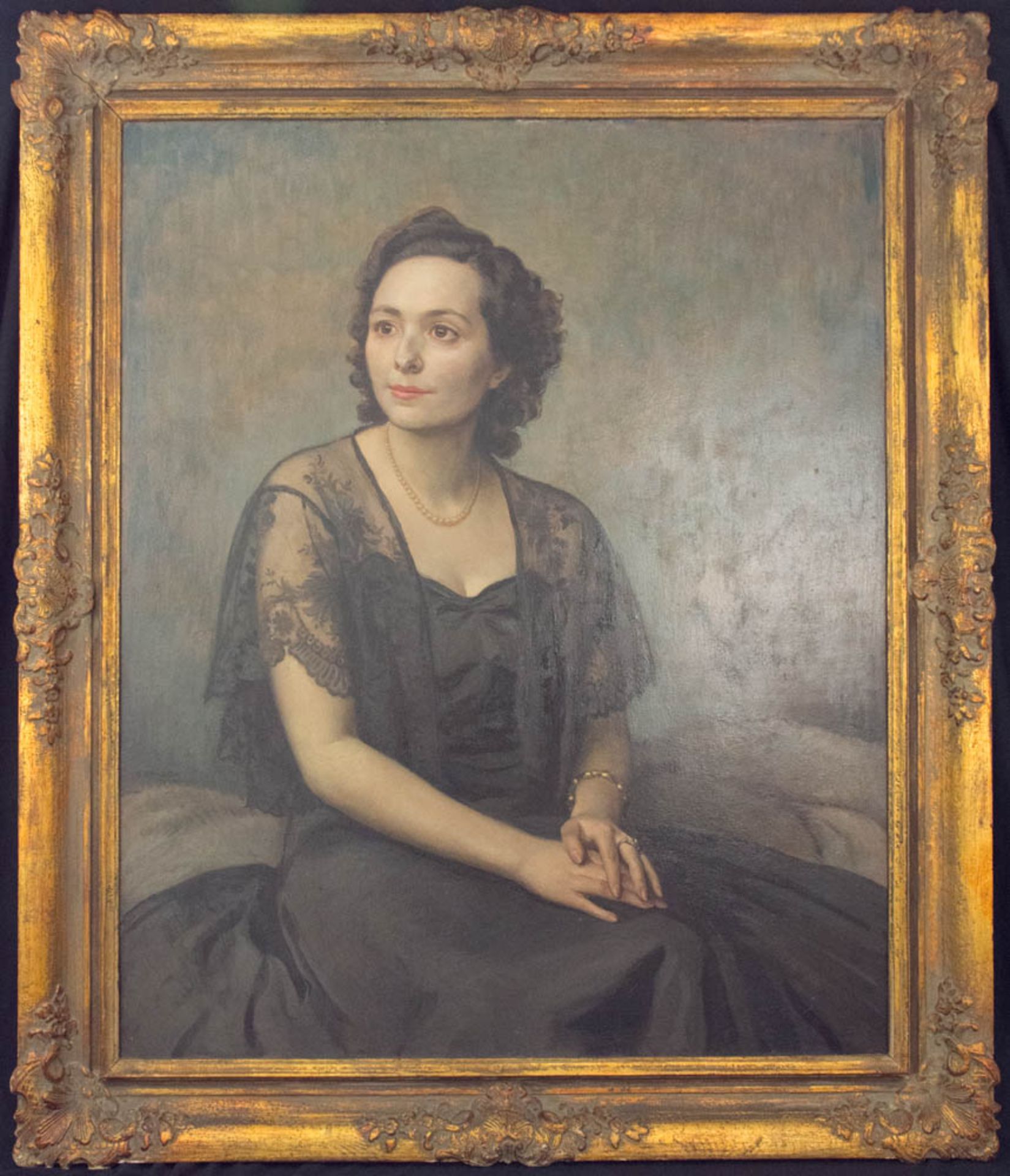 Oskar Brázda, Portrait einer Dame, Öl auf Leinwand, 1944.