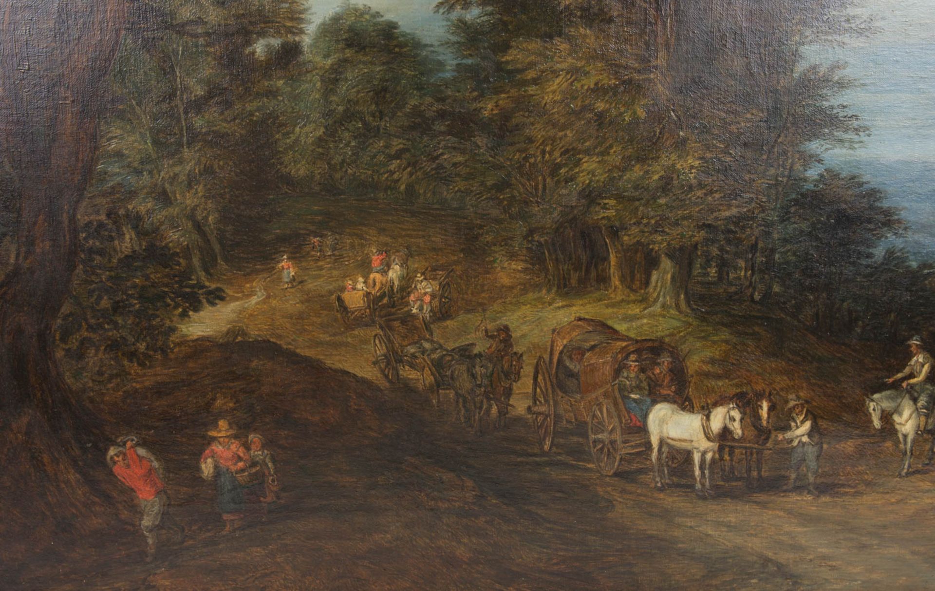 Margarete Fränkel, Belebter Fahrweg auf waldiger Höhe, Kopie nach Jan Brueghel I, Öl auf Leinwand, 1 - Bild 5 aus 11