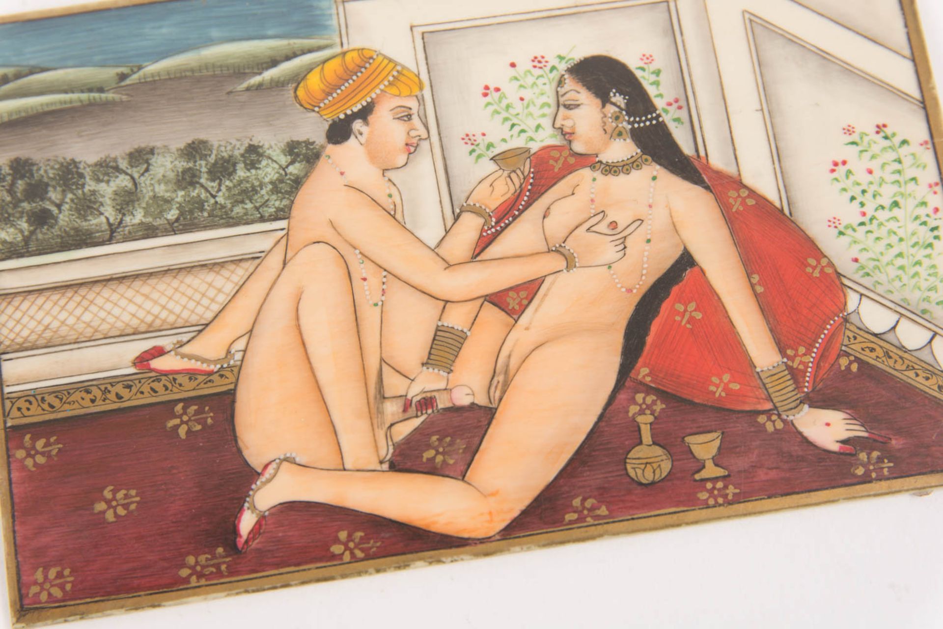 Zwei erotische Miniaturen, Tempera auf Elfenbein, Indien, 19. / 20. Jh. - Bild 6 aus 7