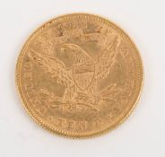 USA: Goldmünze 10 Dollars "Coronet Head",1878