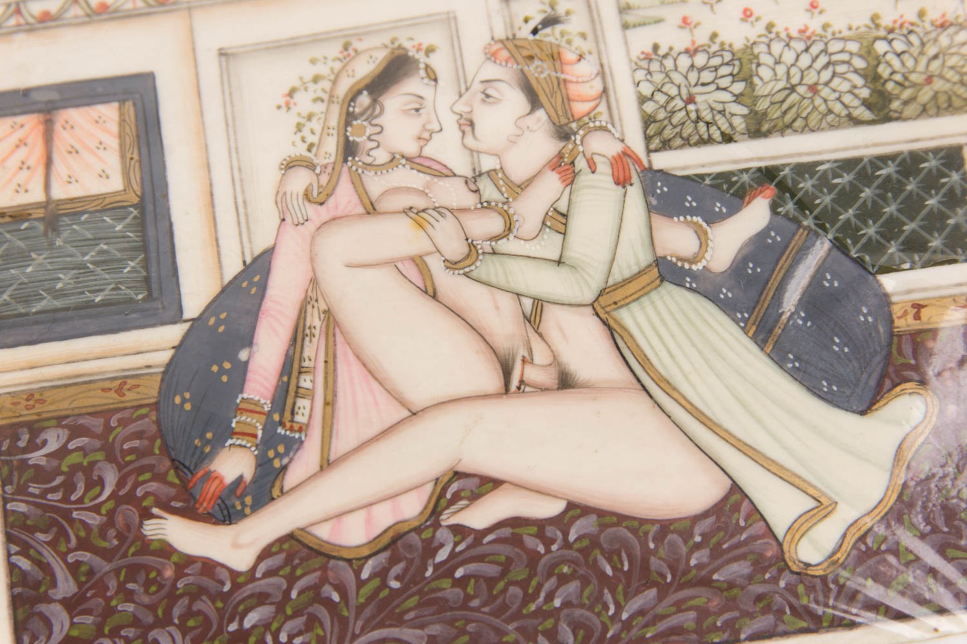 Zwei erotische Miniaturen, Tempera auf Elfenbein, Indien, 19. / 20. Jh. - Bild 3 aus 7