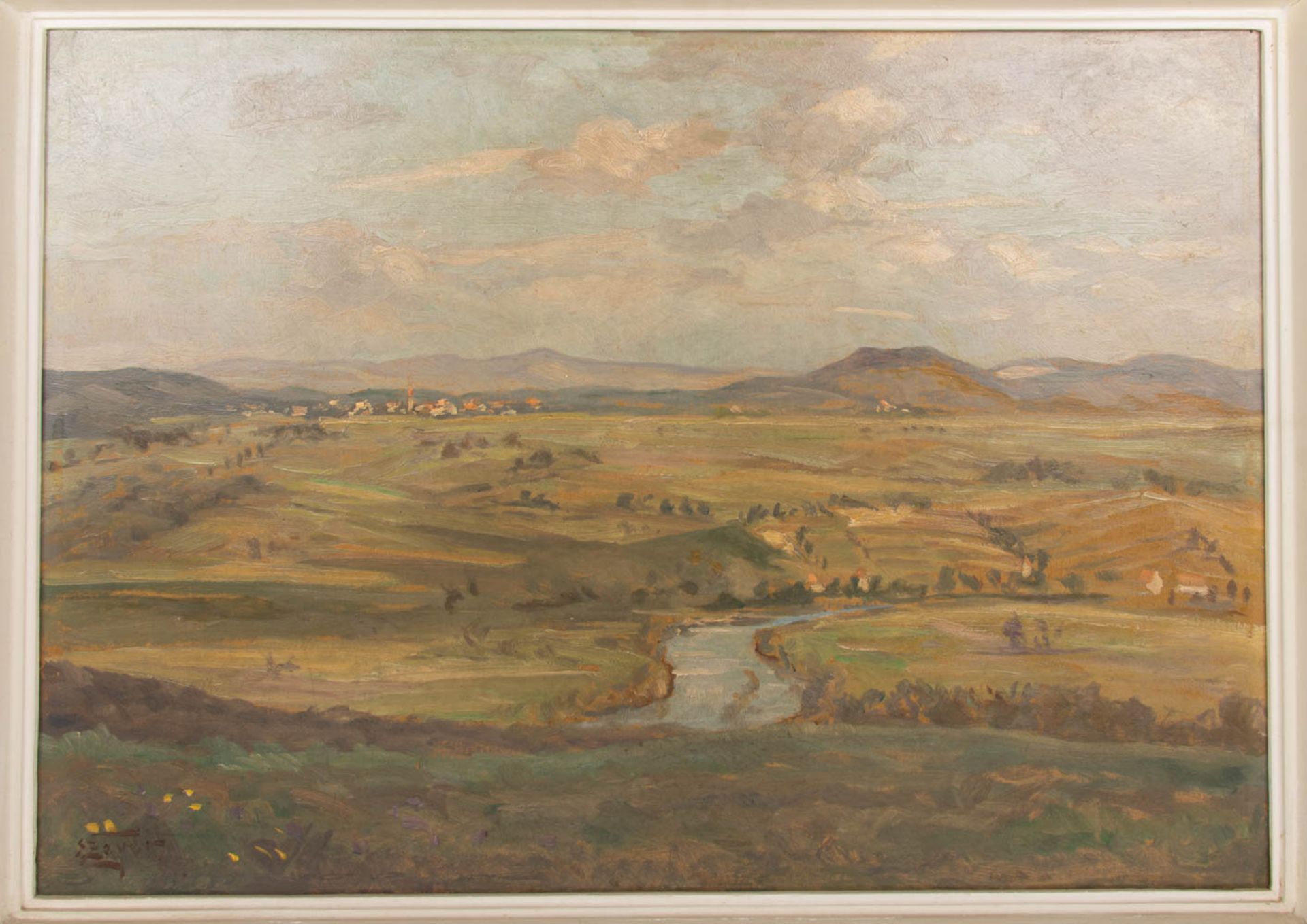 Landschaft mit Fluss, Öl auf Platte, 1928. - Bild 2 aus 8