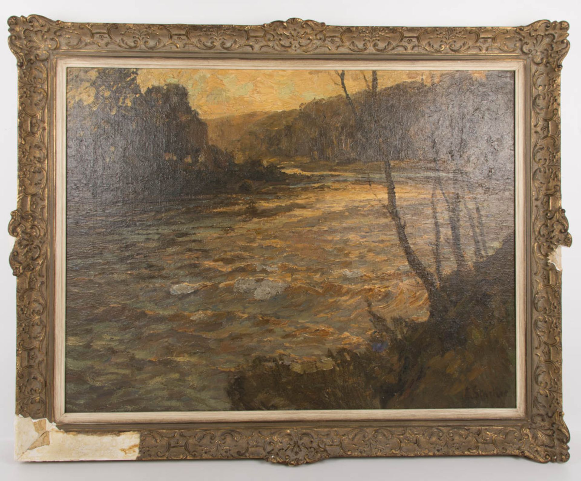 Erwin Starker, Flusslandschaft, Öl auf Leinwand, 20. Jhd.