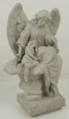 Halbplastik sitzender Engel mit kleinem Mädchen, Biskuitporzellan, 21. Jhd.