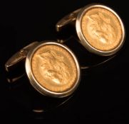 Paar Manschettenknöpfe, 585er Gelbgold, mit Goldmünzen 1 Dukat Österreich.