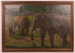 Josef Kerschensteiner, zwei Elefanten, Öl auf Leinwand.