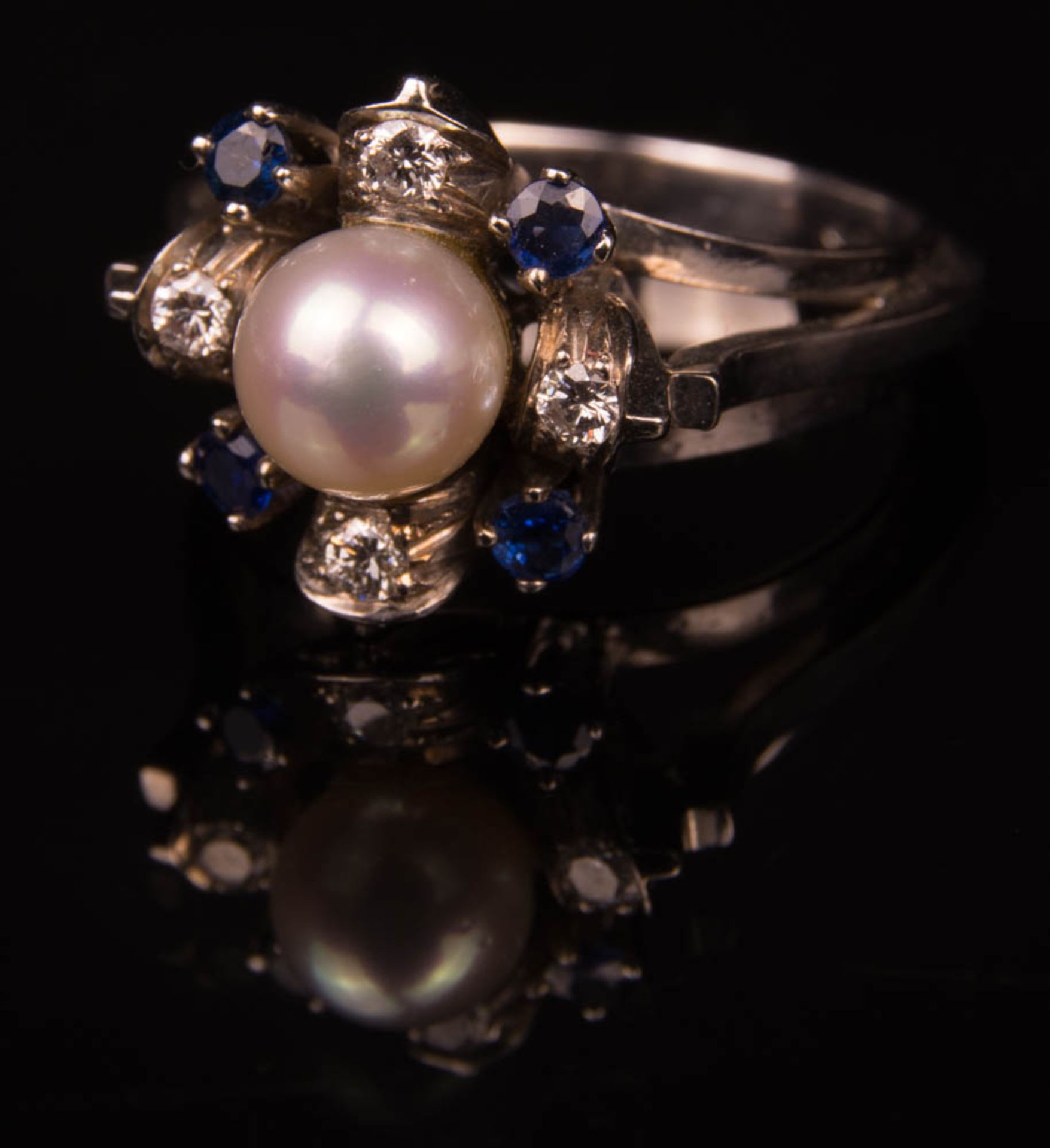 Ring mit Steinen und Perle, 750er Weißgold. - Bild 2 aus 4