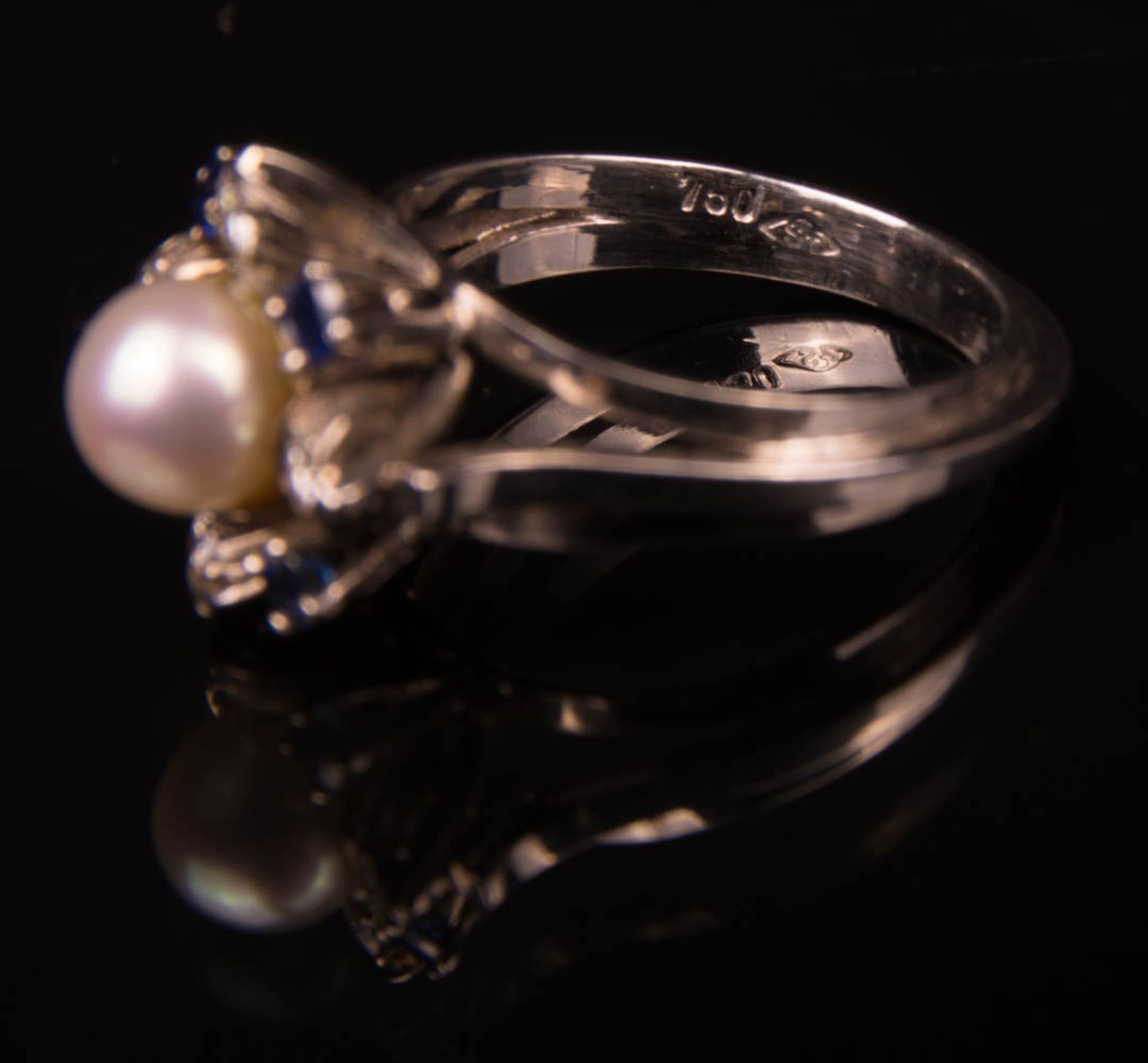 Ring mit Steinen und Perle, 750er Weißgold. - Bild 4 aus 4