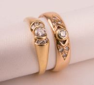 Zwei Ringe mit Diamanten 585er/750er Gelbgold.