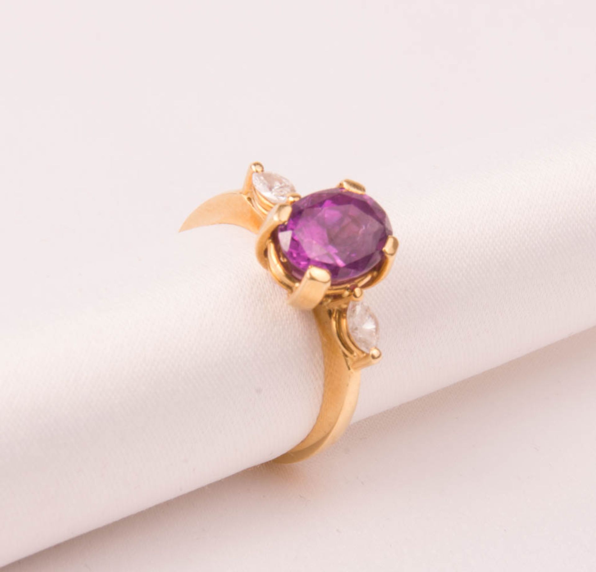 Fine ring with diamonds with large gemstone, 750 yellow gold. - Image 4 of 6
