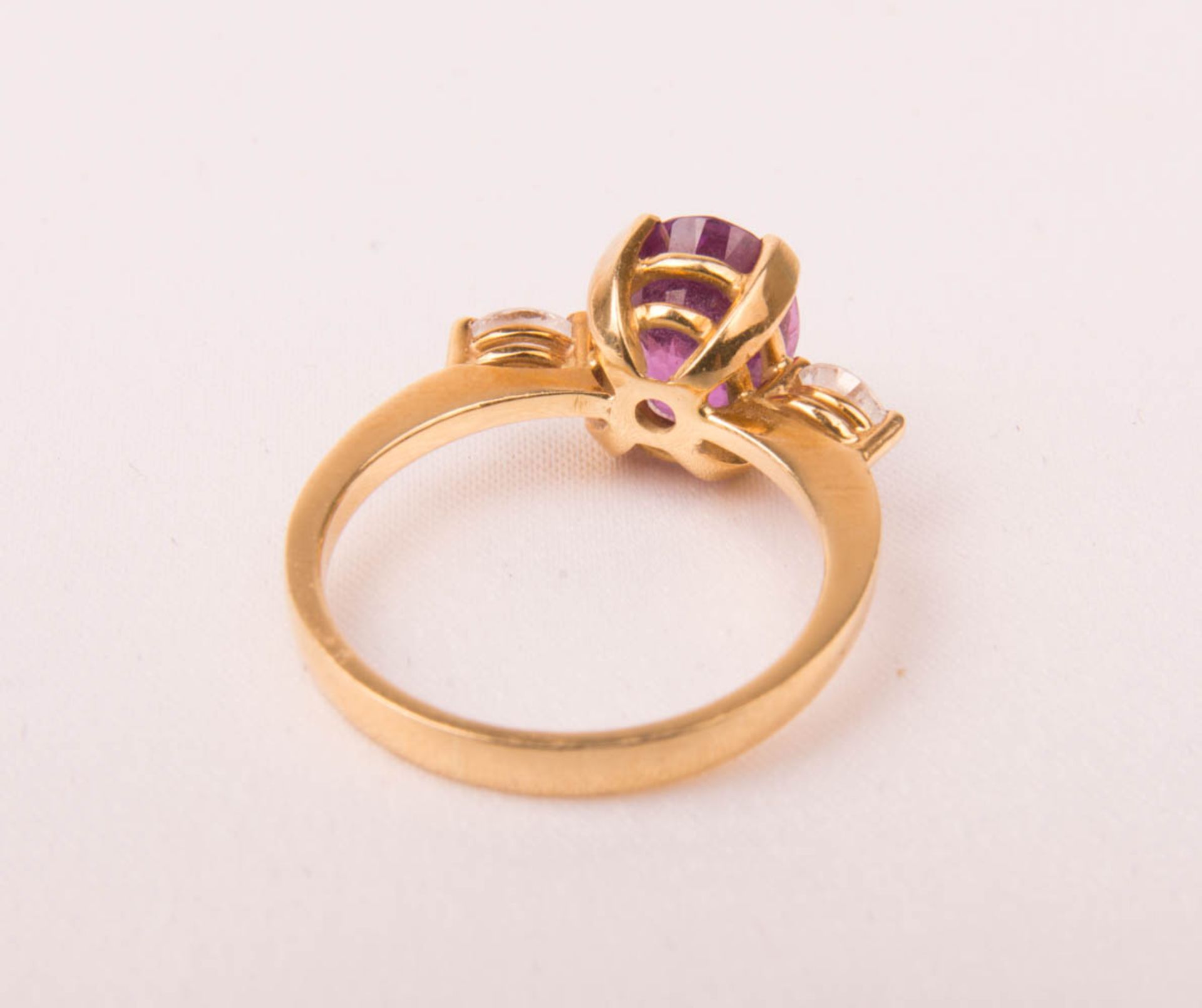 Fine ring with diamonds with large gemstone, 750 yellow gold. - Image 6 of 6