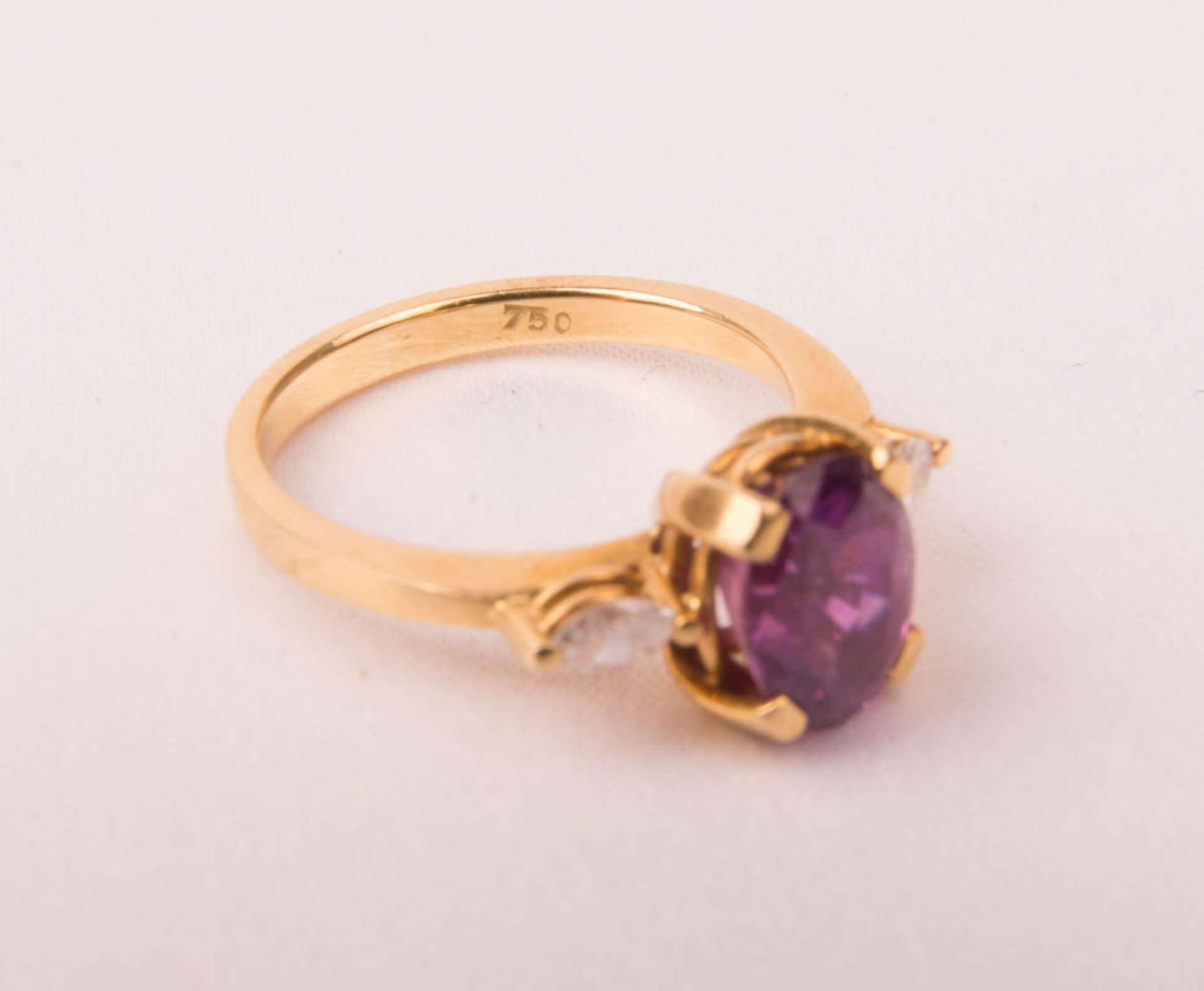 Fine ring with diamonds with large gemstone, 750 yellow gold. - Image 5 of 6