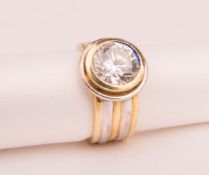 Wide ring with large stone, 585 white and yellow gold.
