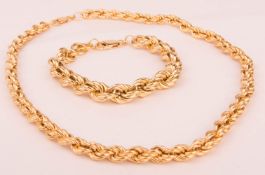 Kette und passendes Armband, 750er Gelbgold.