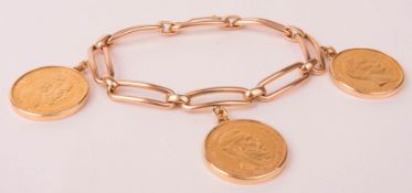 Bracelet with coin pendants, 585 yellow gold.