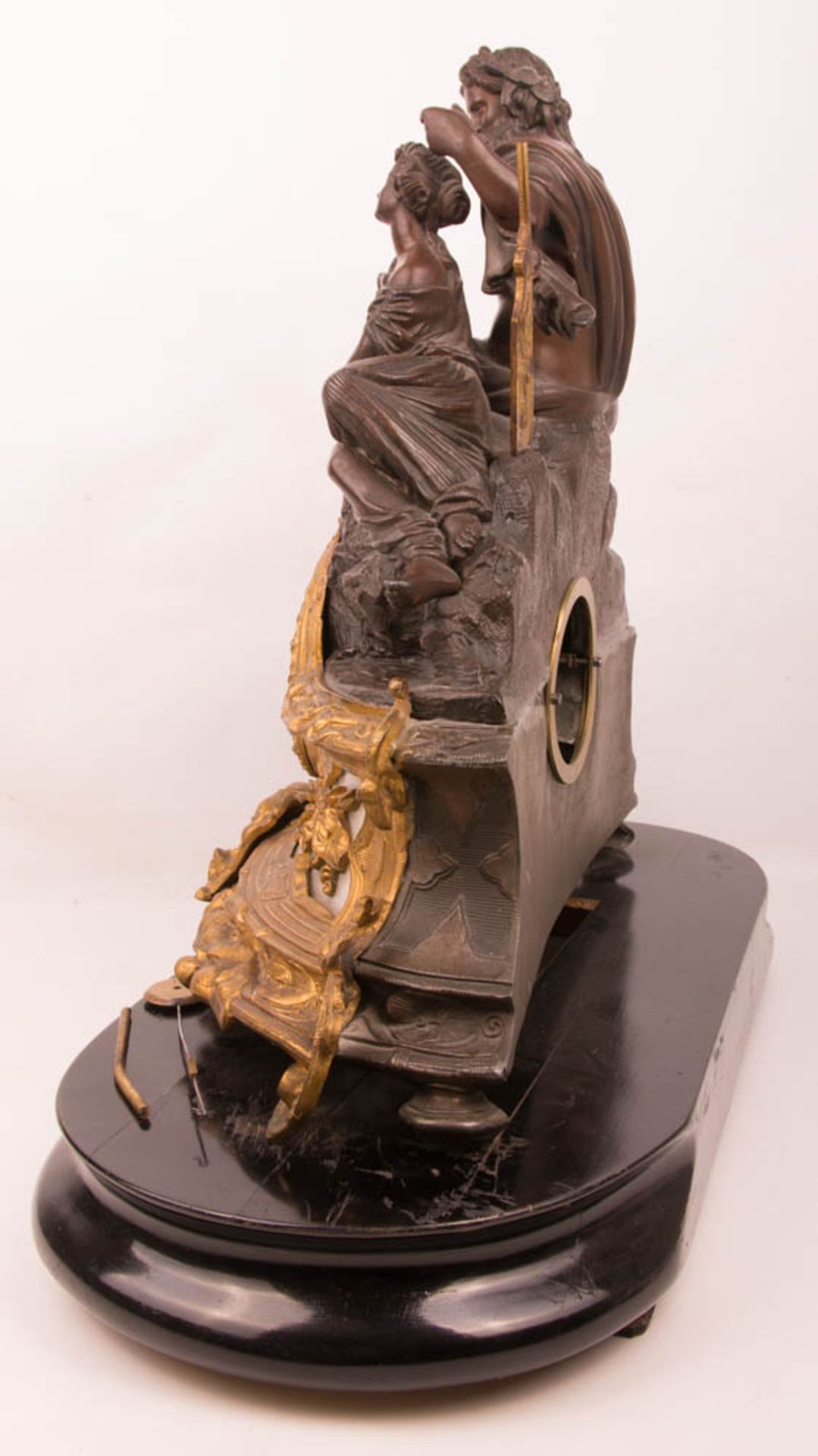Kaminuhr mit Flussgott und Nymphe, Guyenot a Paris, Bronze und Messing, Frankreich, 19./20. Jhd. - Bild 3 aus 11