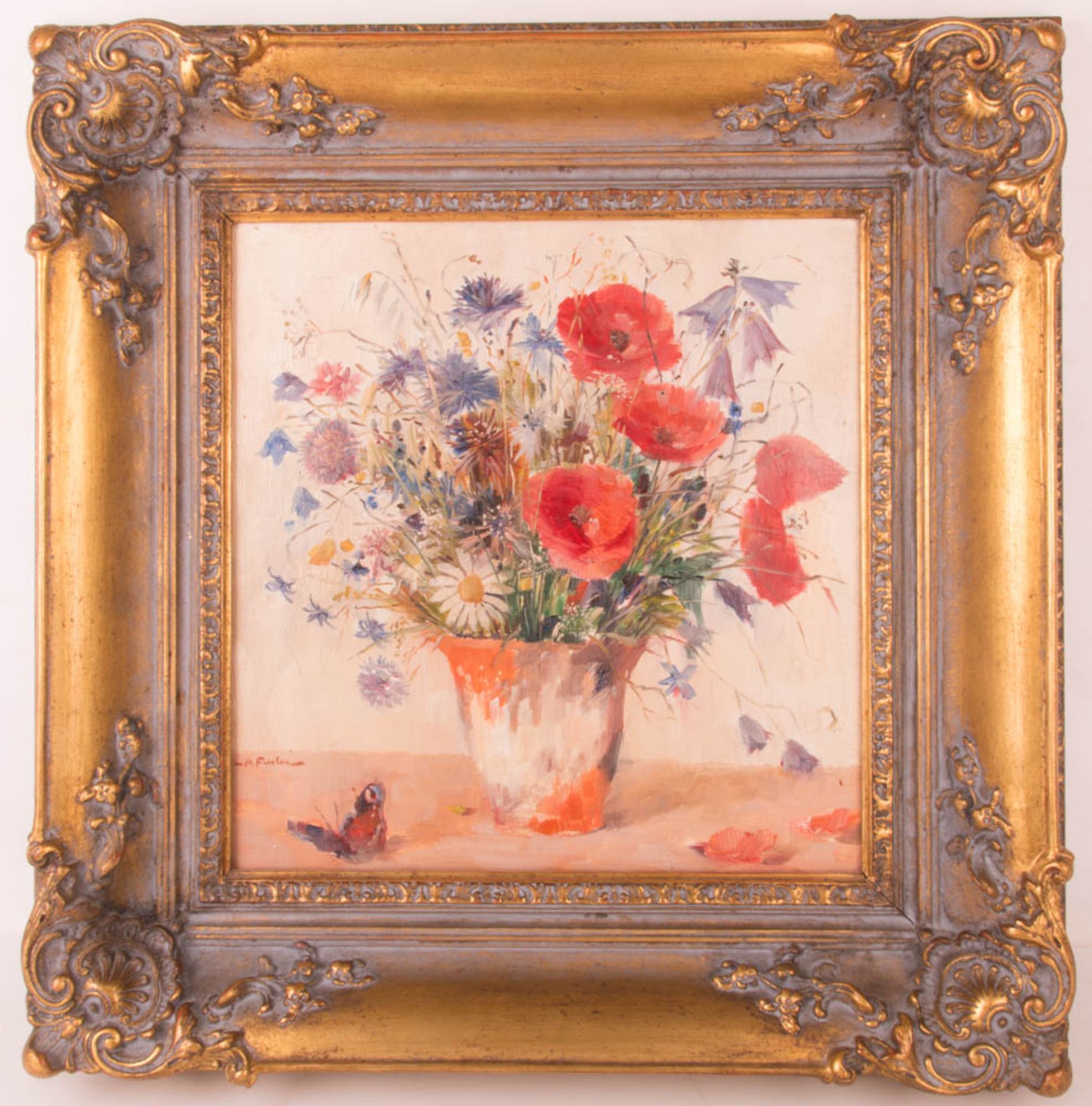 Unbekannt, Neoimpressionistisches Blumenstillleben, Öl auf Leinwand, 20. Jhd.