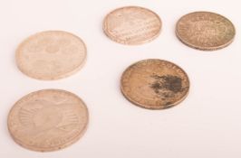 5 silver coins, German Mark etc.