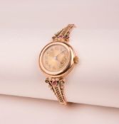 Aufwendige Armbanduhr, 375er Gelbgold, Großbritannien, Anfang 20. Jhd.