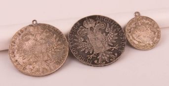 Three silver coins, Austria and Hungary.