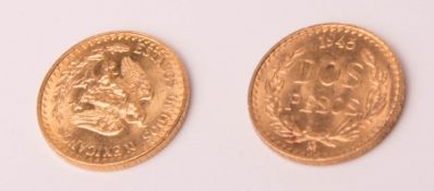 2 gold coins, Dos Pesos, 1945 M.