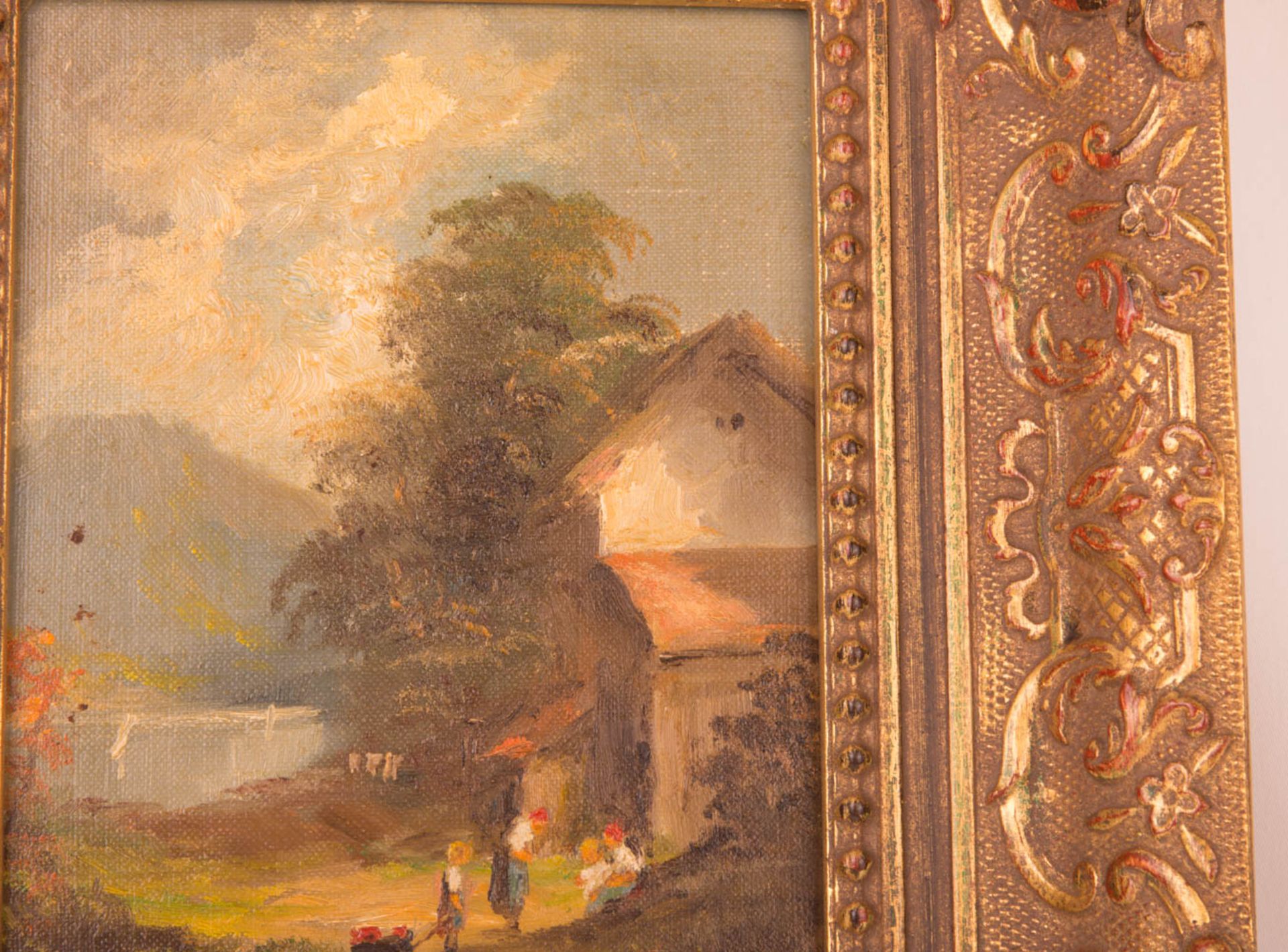 Heinrich Berger, häusliche Szene am See, Öl auf Holz, 19. Jhd. - Bild 3 aus 7