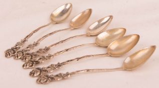 Set of 6 spoons, 800 silver, Germany, 20th century.