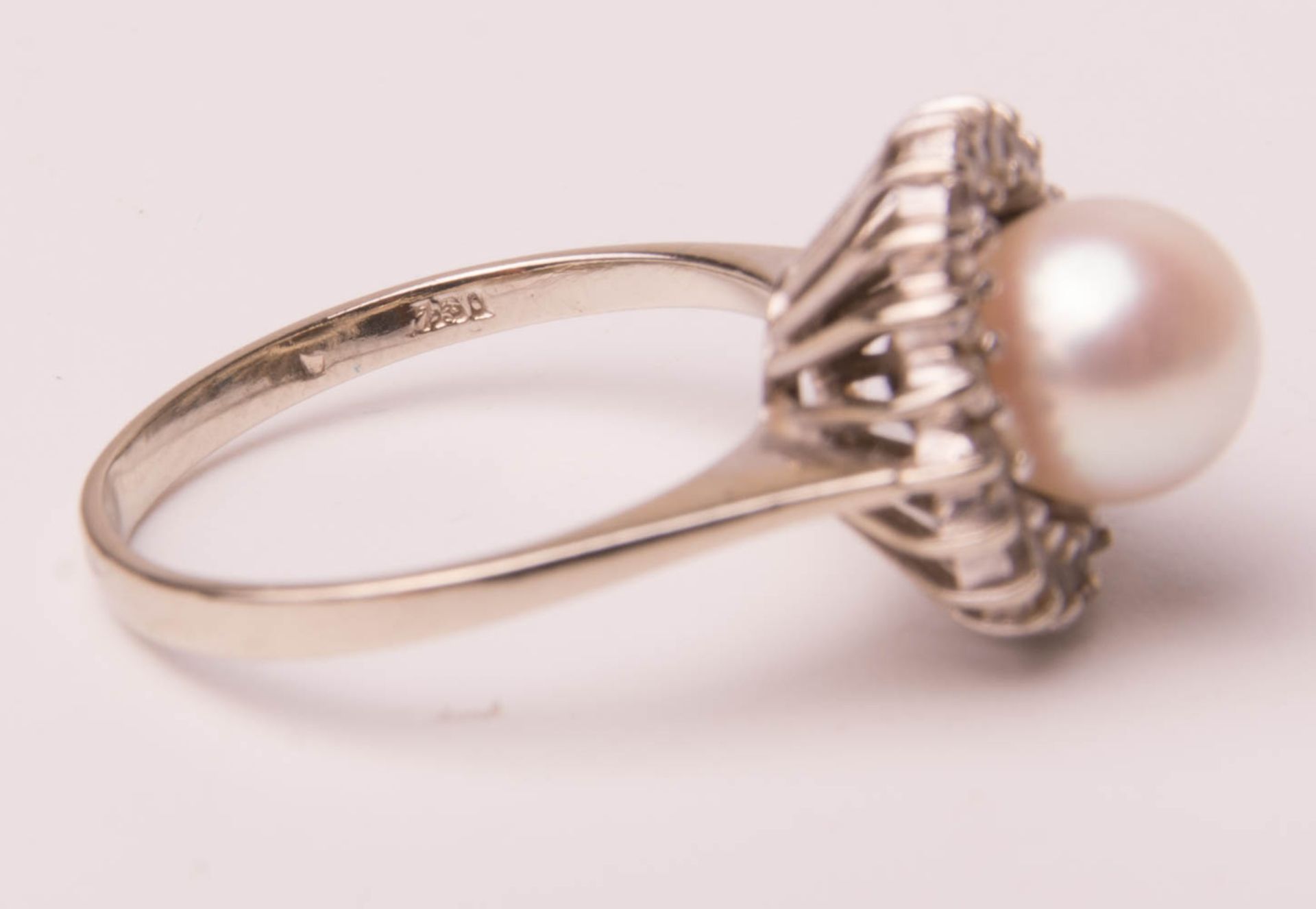 Bracelet and ring with pearl, 585/750 white gold. - Image 6 of 6