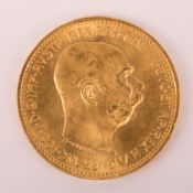 Gold coin 20 crowns, Emperor Franz Joseph I, Austria.
