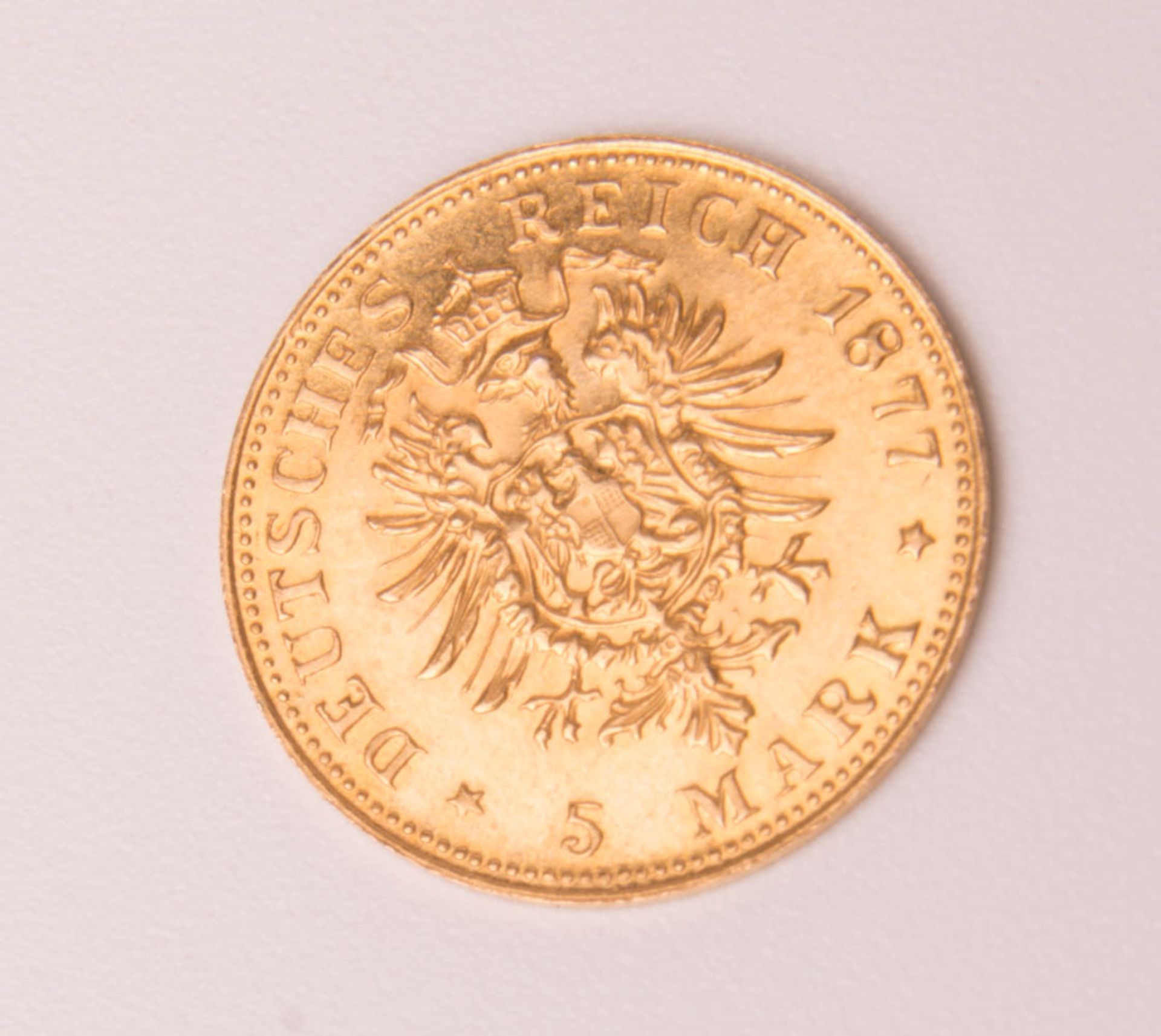 Gold coin 5 Mark, Prussia, 1877, restrike. - Image 2 of 2