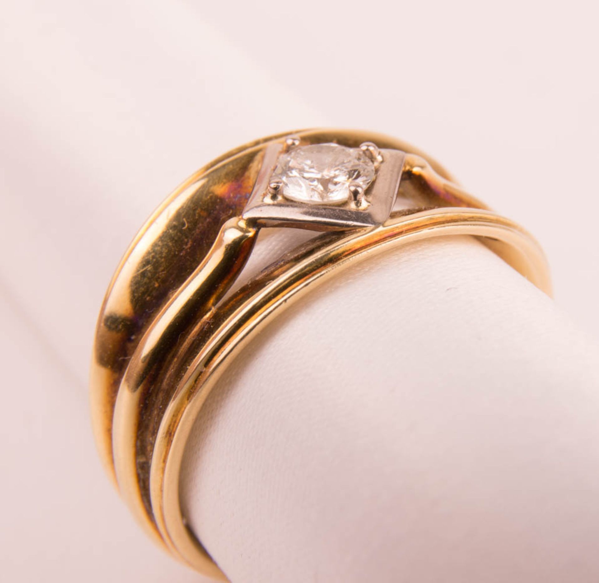 Wide ring with diamond, 585 white/yellow gold. - Image 3 of 4