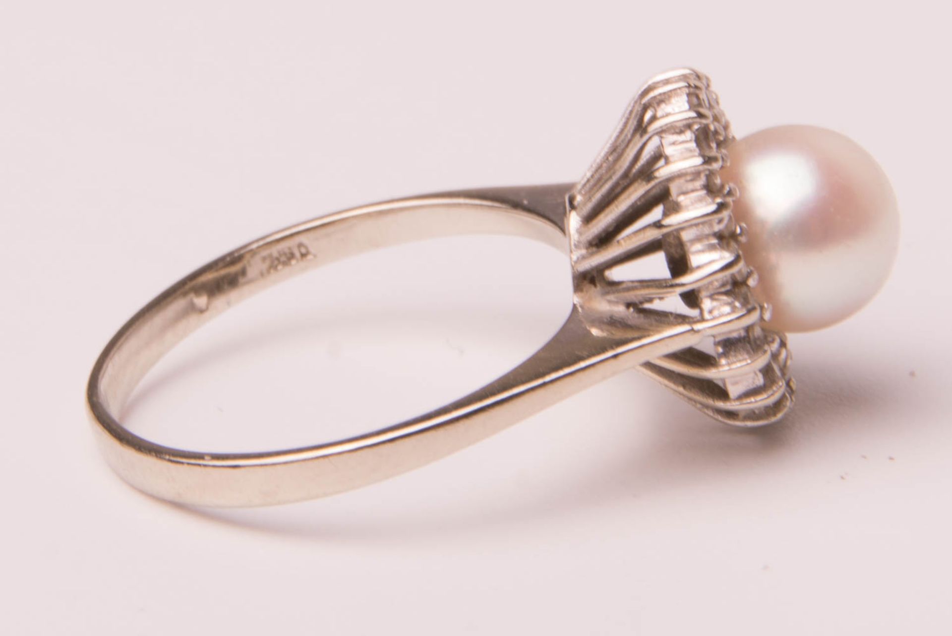 Armband und Ring mit Perle, 585/750er Weißgold. - Bild 3 aus 6
