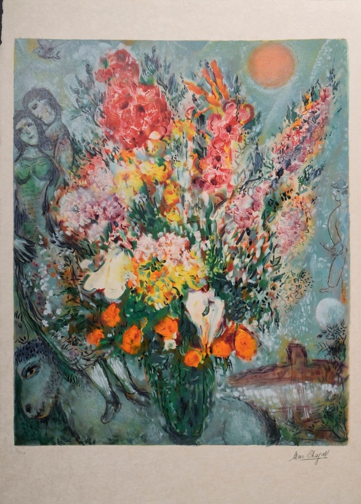 Chagall, Marc (1887-1958) "Bouquet de Fleurs", 72/250, Farblithographie, u. sign./num., auf Karton