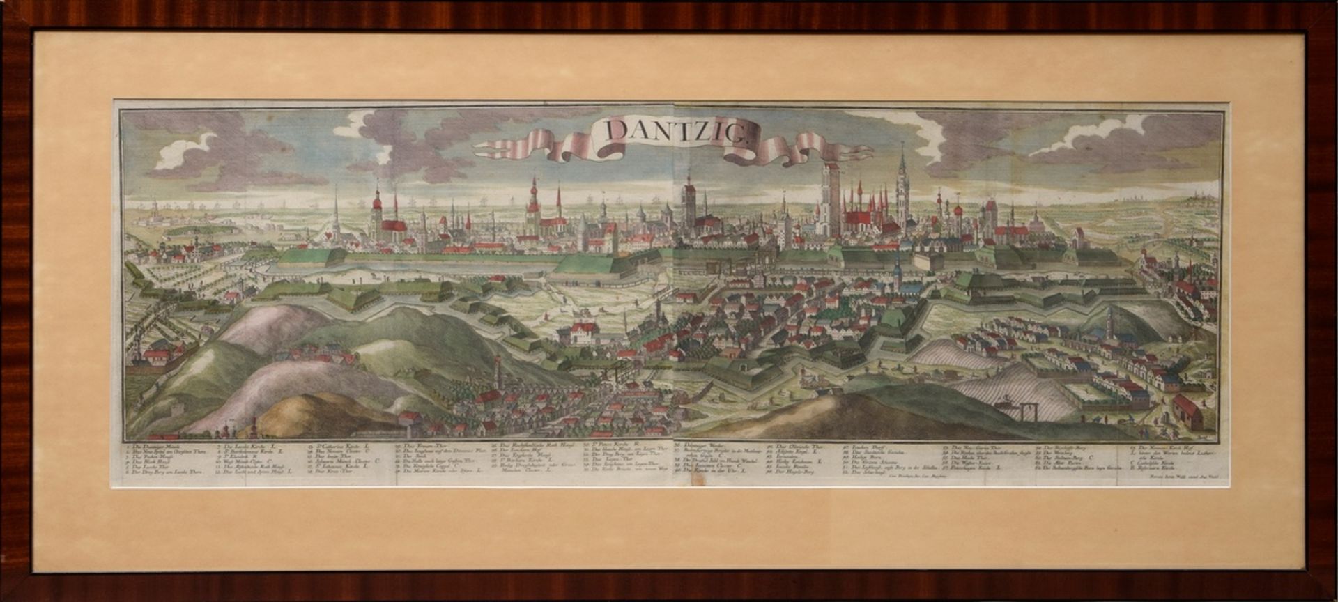 Wolff, Jeremias (1663-1724) "Dantzig" (Danzig) Panorama, colorierter Kupferstich, 35,4x101cm (m.R.  - Bild 2 aus 3